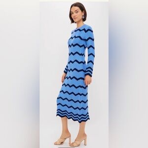 HYACINTH HOUSE Cornflower Blue & Navy Zig-Zag Stripe Callan Knit Midi Dress S
